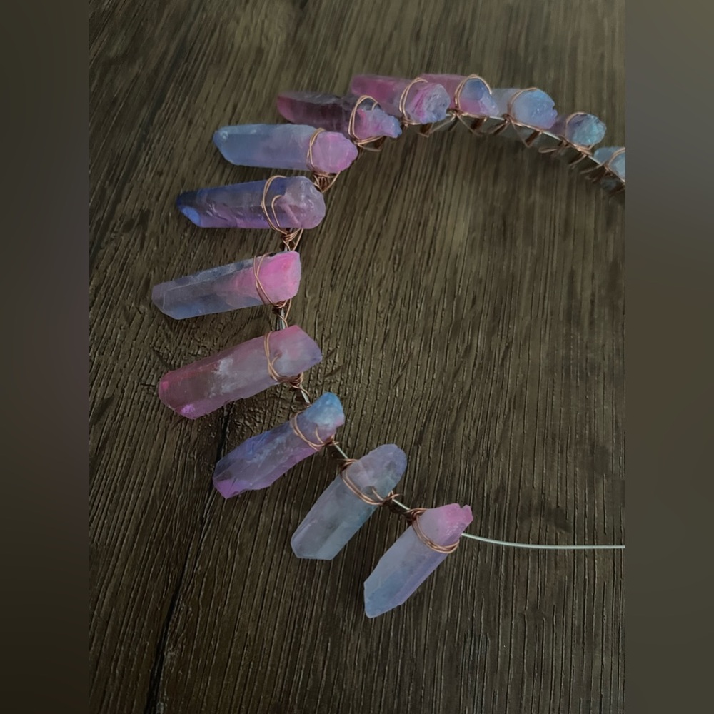 Brand New LARGE Blue & Pink Raw Crystal Crown/Headband - Picture 10 of 15